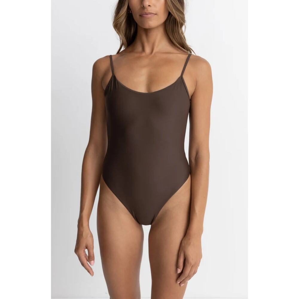 Rhythm. Classic Minimal One Piece Swimsuit Size Large in Chocolate